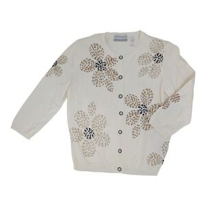 Alfred Dunner Petite Cream‎ Floral Embroidered Grannycore Cardigan Sweater Sm